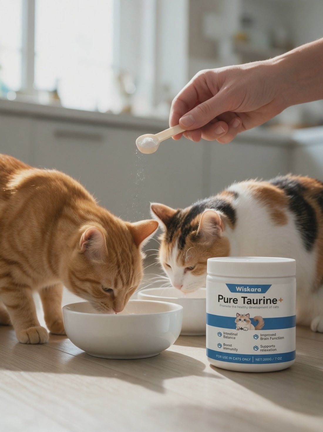 Two cats at mealtime